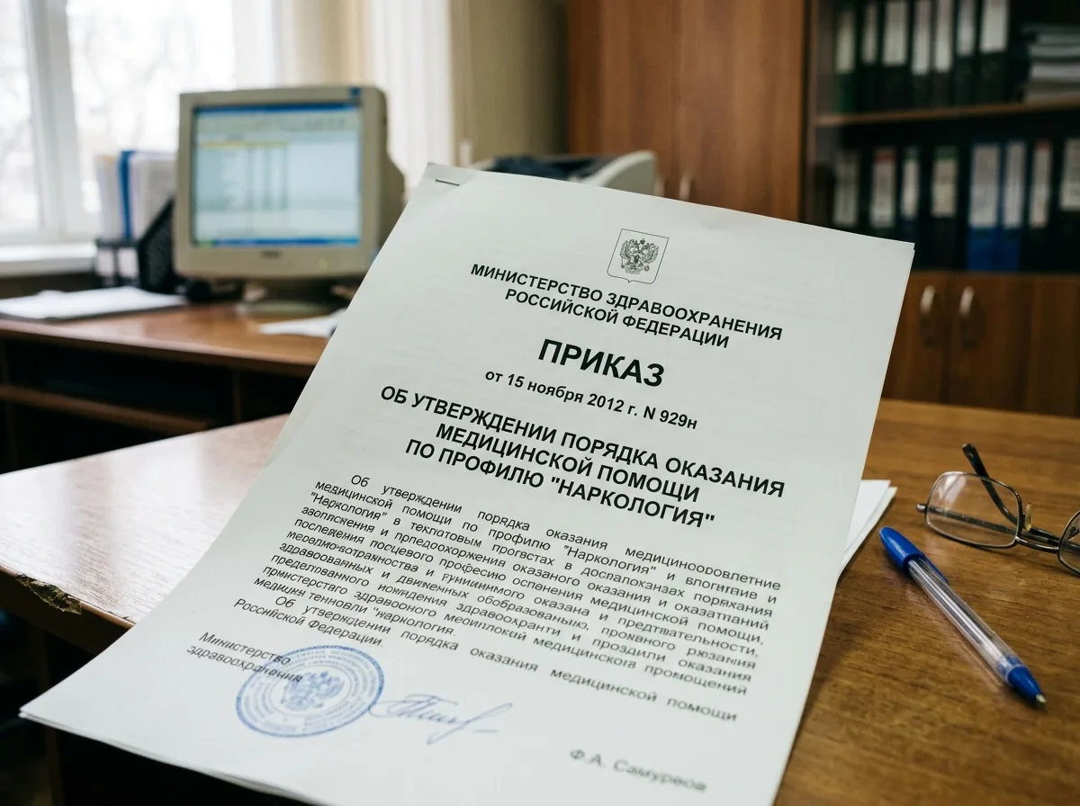 Приказ Министерства здравоохранения Российской Федерации номер 929н о порядке оказания медицинской помощи по профилю наркология