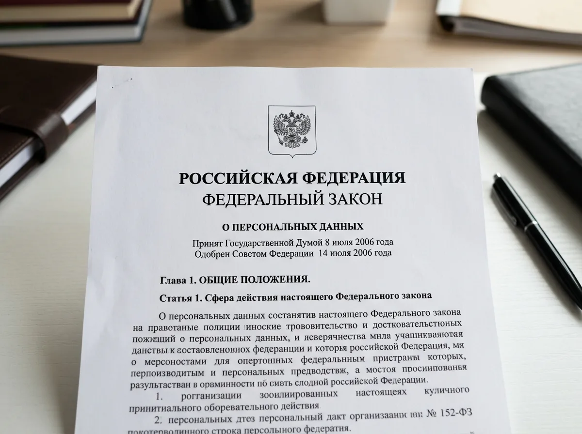 Федеральный закон 152-ФЗ о защите персональных данных граждан России, официальный документ на белом фоне